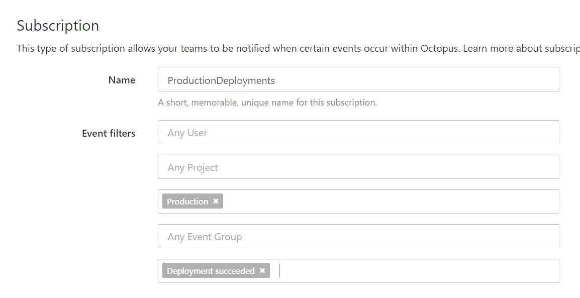 Create a subscription in Octopus Deploy